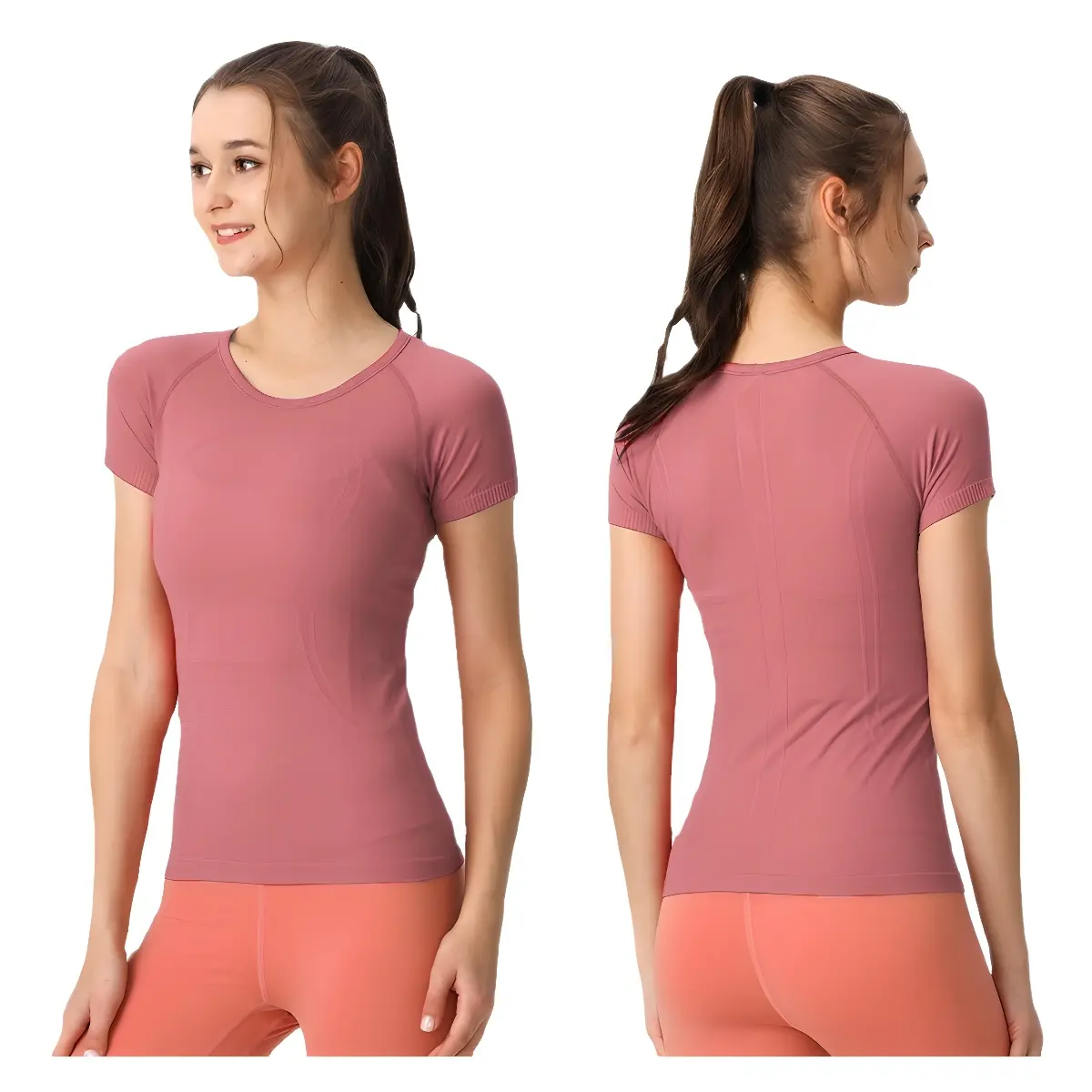 Women's New European & American Slim-Tall Athleisure Workout Top, Crew Neck Short-Sleeved High-Elastic Compression Shirt for Running, Yoga, Workout Tops