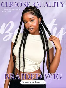 32 Inch 6 Cornrow Braided Full Lace Wig, Bold Stitch Braids, Totally Head-Turning, High-Quality Synthetic Hair Extension