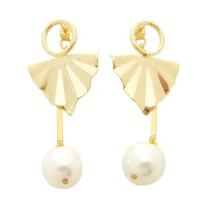 Kaia gold geometric and faux pearl drop statement edgy earrings
