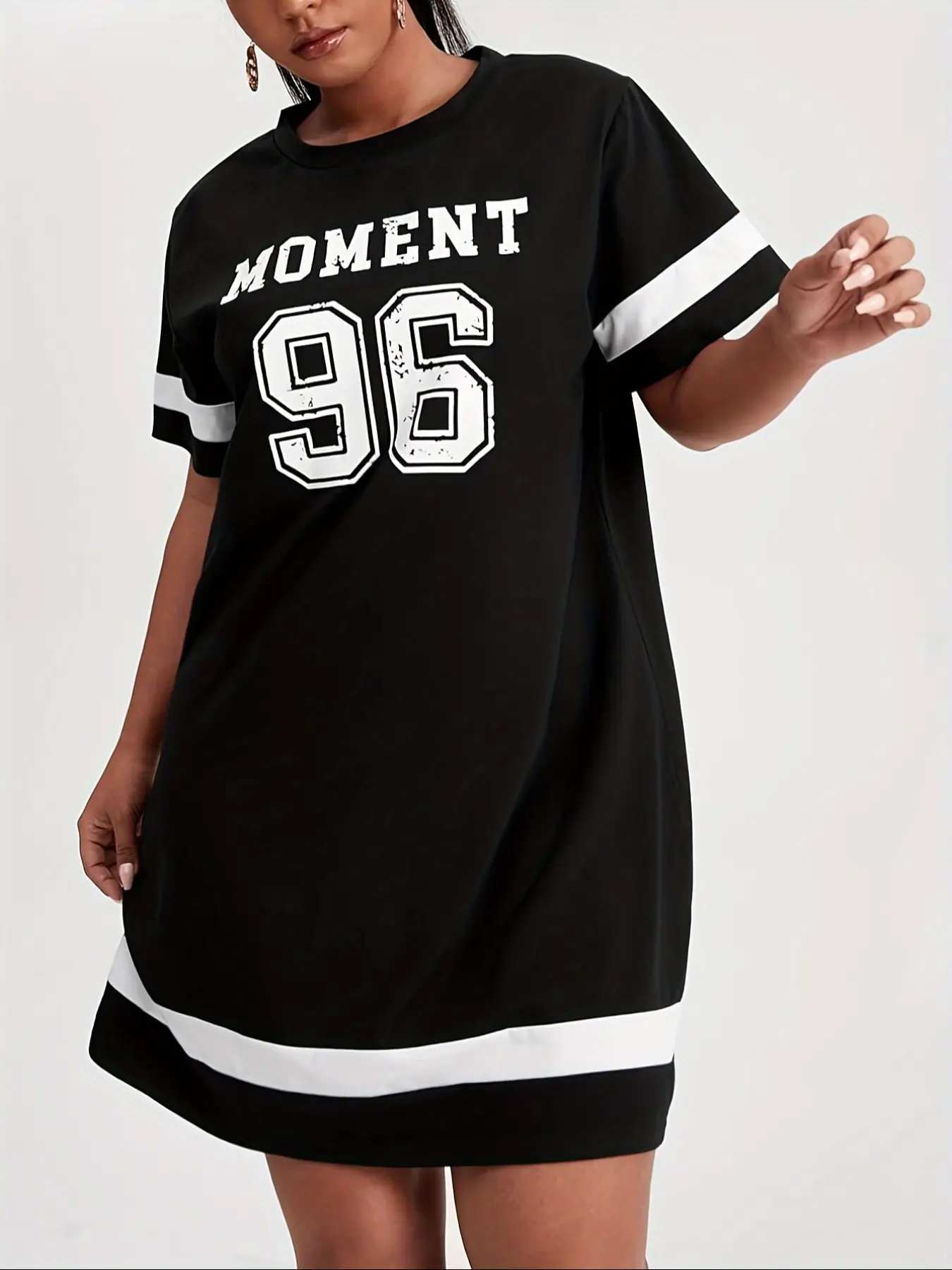 Women's Moment 96 Digital Print Dress, Round Neck & Colorblock Comfortable Fitted All-Season Casual Wear, Sporty Chic Multi-Scene
