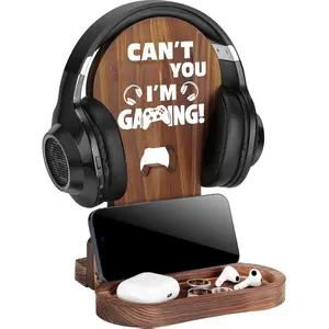 Slothoem Wooden Headset Stand Can't Hear You I'm Gaming Gamer Room Decor for Men Boys & Gaming Gifts for Son Husband Brother Co-Worker Birthday Christmas Gift Idea