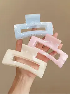 3-Pack Square Hair Flat Claw Clips for Women, Ombre Water Wave Design, Extra Large Size, Blue Colors, Ideal for Thick Hair