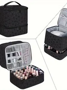 Double Layer High-End Makeup Bag, Travel Cosmetic Bag, Large Capacity Portable Washbag, Nail Polish Storage, Separated Compartments, Travel & Daily Use