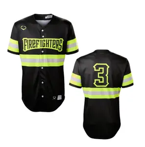 Firefighters EvoShield Jersey - Black Reflective Loose Fit Breathable Polyester Baseball Jersey with Moisture-Wicking Technology