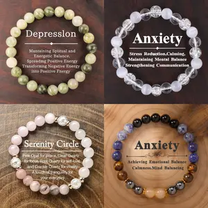 4PC Crystal Bracelet Set Unisex for Depression Anxiety Serenity Circle Emotional Spiritual Wellness