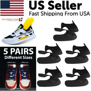 5 Pairs Shoe Protector Toe Cap Crease Guards Creasing Decreaser (Size L 7-12 Black) Footwear Comfort