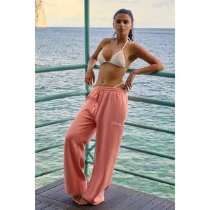 Kaiia Logo Wide Leg Joggers Bright Coral