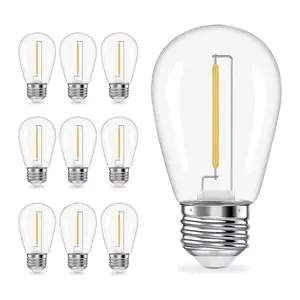 110v-130v LED Bulbs Set, 10-Pack S14 Outdoor String Lights, Shatterproof & Waterproof, 1w Equivalent, 2700k Warm, E26/e27 Base