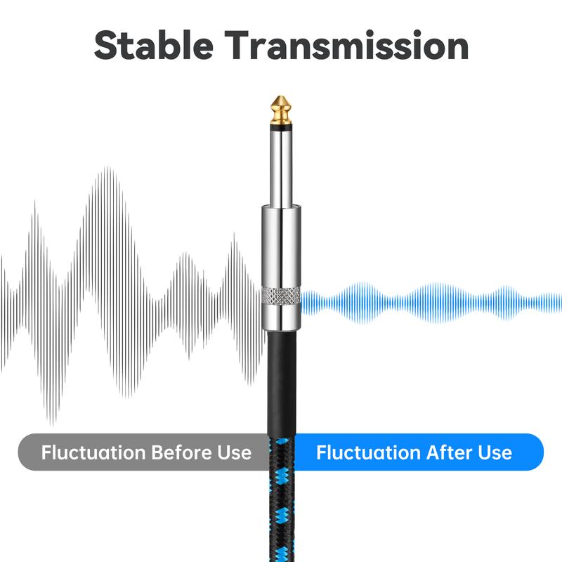 Tomorotec 3-Pack 10ft Braided Guitar Cables for Electric Guitar, Bass, Microphone, Speaker, Mixing Console, 1/4" Interface Instrument Cables with Durable Copper & PE Build and Tangle-Free Tweed Jacket