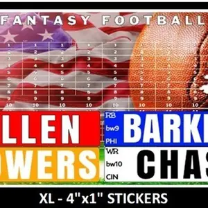 Fantasy Football Draft Party Board Kit 2025-26 XL 4"x1" Stickers w/ Top Rookies