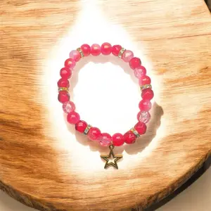 Radiant Red Glass Bead Bracelet with Star Charm - Elegant and Colorful Jewelry Accessory