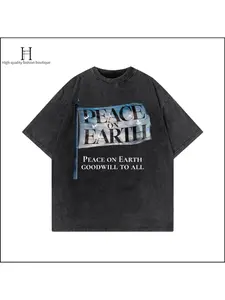 "Peace on Earth" Flag Graphic Tee - Washed Black Retro Peace Streetwear,Anti-War T-Shirt,Men's & Women's Oversized Heavyweight t-shirt for TikTok Fashion Hip Hop,NEW TEE,Sports Shirt,Workout T-shirt,Gift for Him / Her Inspirational Shirt