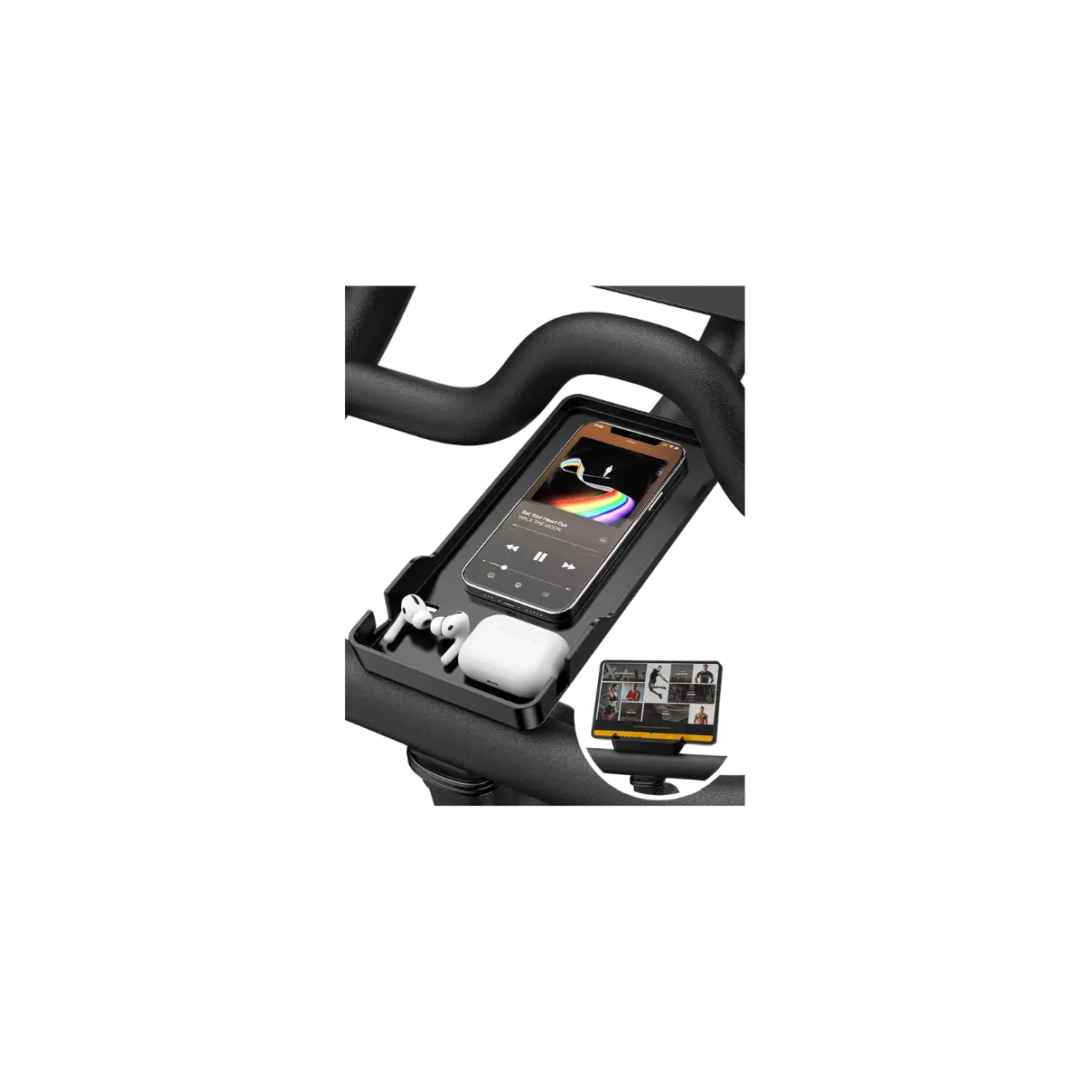 Phone, iPad and accessory holder for Peloton bike