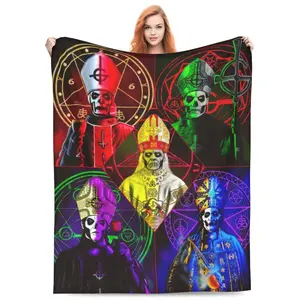 1pc, Flannel Blanket Inspired by The Rock Band Ghost - Extremely Soft And Cozy, Perfect for Couch And Bed, Washable in Machine, Suitable for All Seasons  Warm Haven Textiles