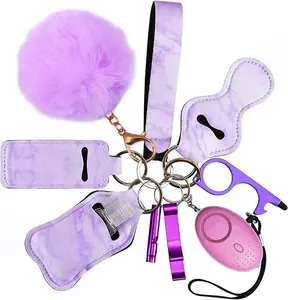 10 PCS Bead Keychain Bracelet Full Set Self Protection Bracelet Key Ring Set