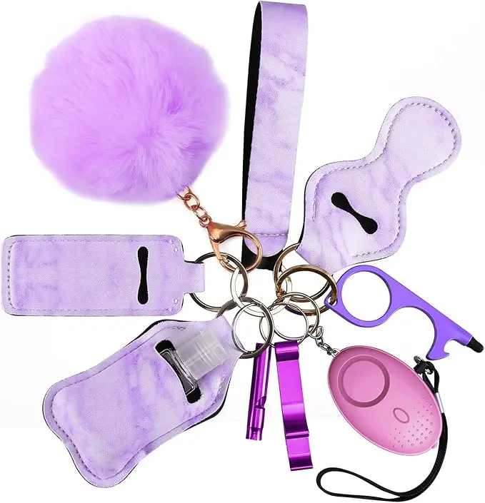 10 PCS Bead Keychain Bracelet Full Set Self Protection Bracelet Key Ring Set