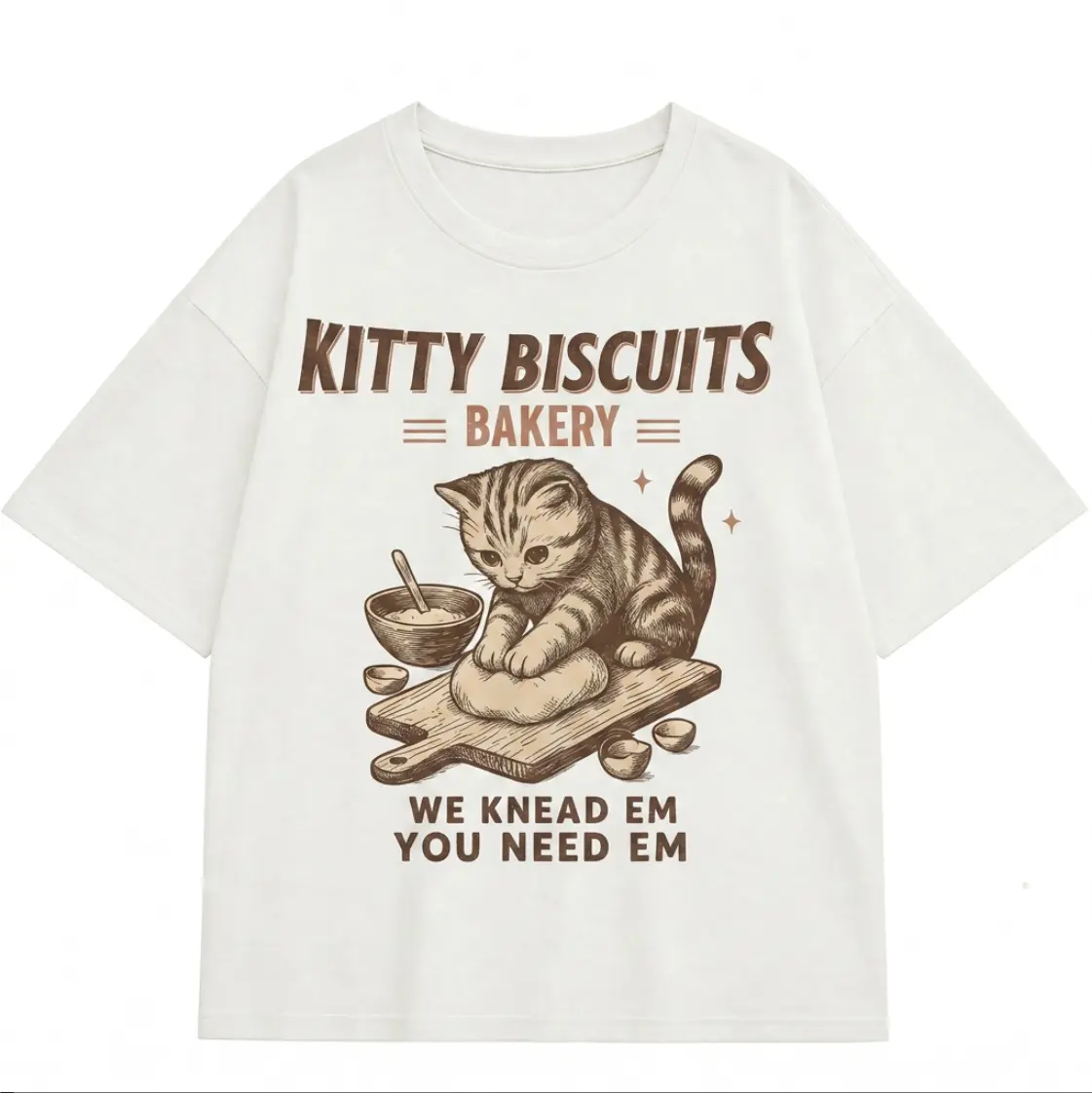 Kitty Biscuits Bakery Shirt Funny Cat Tee Baking Lover Gift Vintage Cat Kneading Pun