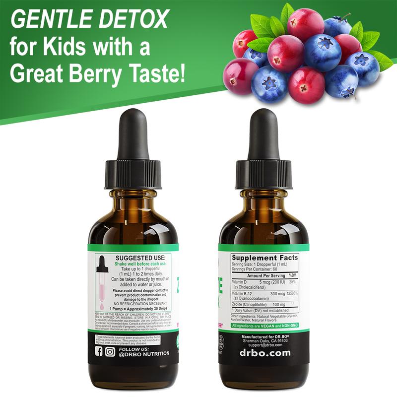 Dr. Bo Zeolite Detox Liquid Drops - Berry Flavored Daily Cleanse with Vitamin D & B12 - Energy, Mental Clarity & Immune Support - 60 Servings