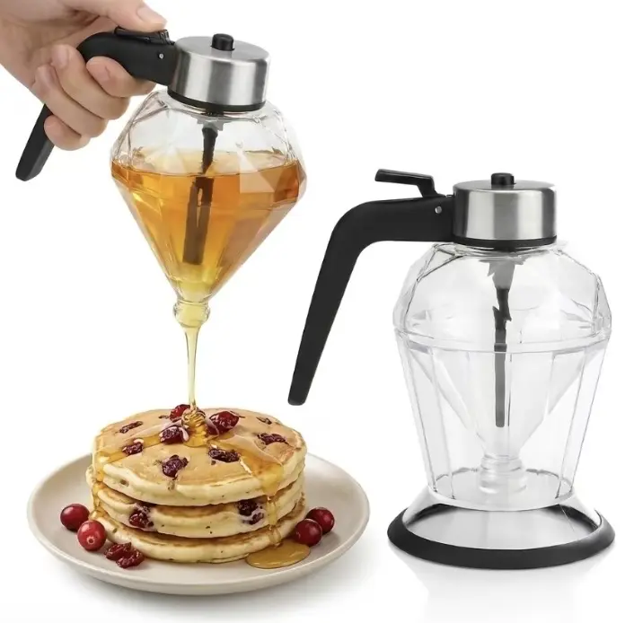 8oz Honey Dispenser No Drip Glass with Stand, Honey Container & Coffee Syrup Dispenser for Tea Time & Gifting, Elegant Honeycomb Honey Jar - Honey Pot Bottle for Maple Syrup Bee