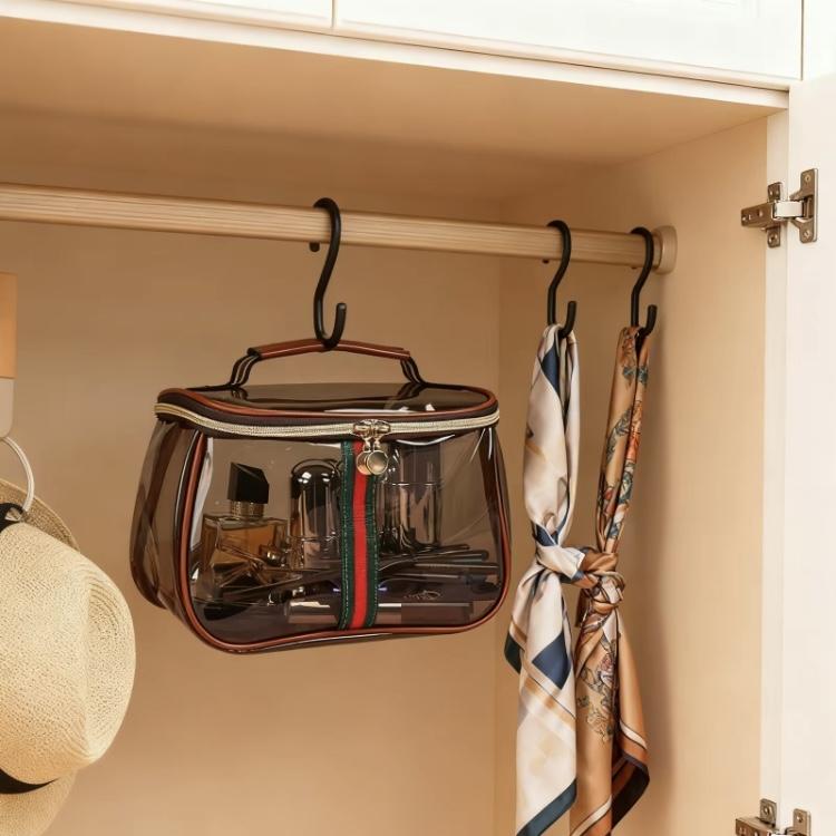 New Retro Vintage Vanity Bag, Large Capacity Makeup Organizer for Women, Waterproof Transparent Toiletry Bag, Portable Skincare Storage Case, Travel Cosmetic Bag for Ladies (Brown)