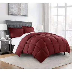 3-Down Alternative Comforter - Lightweight Seasons Brushed Microfiber Comforter (Oversized Queen, Burgundy)