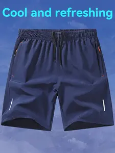 Men's Quick-Dry Gym Shorts, Breathable Athletic Shorts, Loose Breathable Gym Beach Pants, Reflective Strips Casual Pants, Summer Fashion One Piece Set