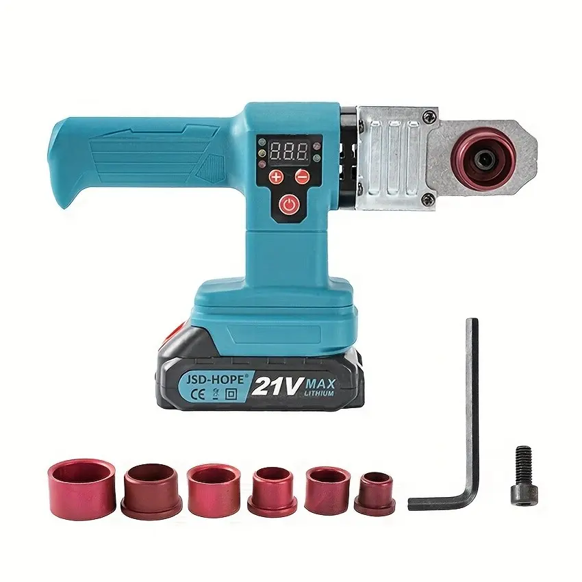 21V Plastic Water Pipe Welder, 2.0Ah, Handheld Digital Socket Fusions Welder Kit, 240W Rechargeable PPR Pipe Welding Machine with 6 Die Heads for PPR PE PVC HDPE Pipe