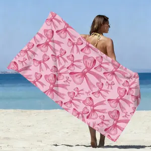 1pc pink bow knot extra large beach towel, Swim towels, soft and comfortable super absorbent, lightweight, polyester material, suitable for travel-swimming-surfing-sunbathing-camping and picnic, beach blanket, great gift choice