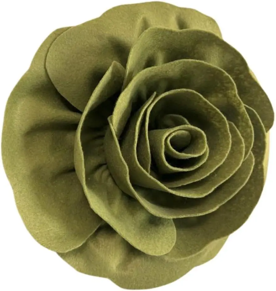 Handmade Felt Flower Wall Decor - Baby Girl Nursery Wall Art - 12-inch 3D Rose Floral Decoration in Olive Green