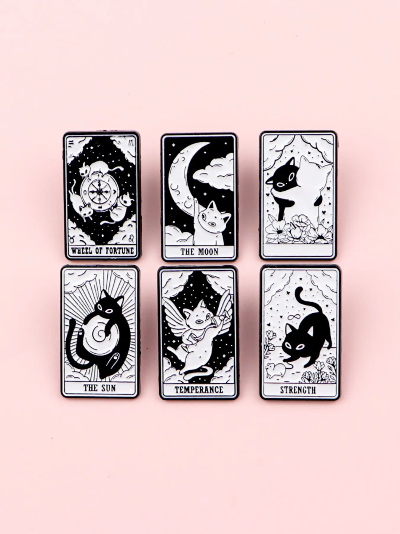 6pcs/set Tarot Moon Cat Enamel Brooch , Cartoon Animal Design Zinc Alloy Badge, Fashion Elegant Accessories for Backpacks and Clothes