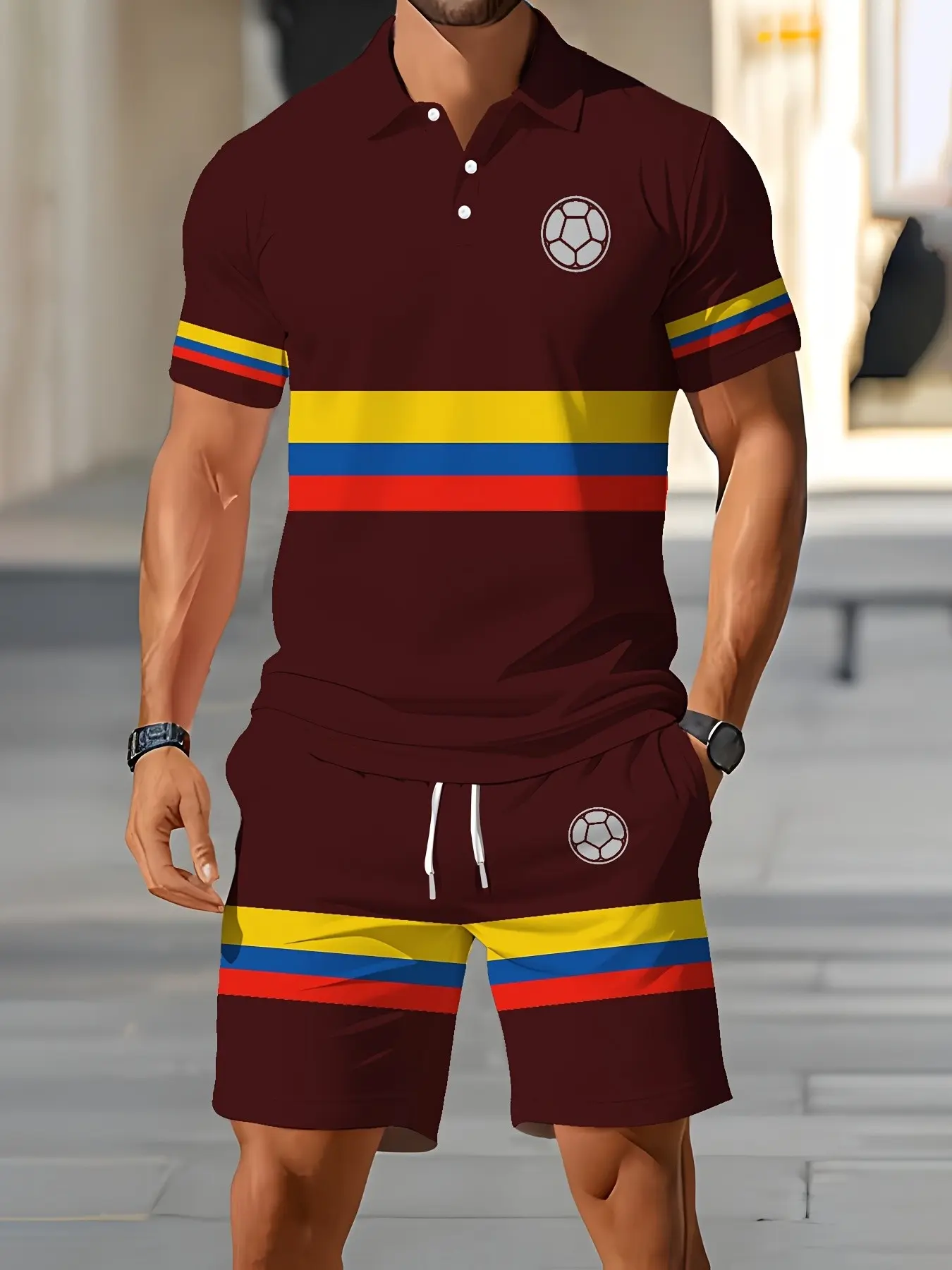 Men's Two-Piece Slim Fit Polo Shirt and Shorts Set, Columbia Style Outdoor Casual, Breathable Quick-Dry Sporty, Multiple Colors Available, Menswear