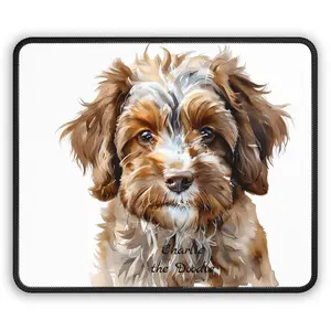 Brown Aussie Doodle Puppy Gaming Mouse Pad | Cute Dog Illustration - Personalized