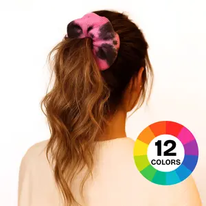 Tie-Dye Plush Hair Scrunchie for Women Soft Absorbent Durable Material Perfect for Everyday Style Family Seasons 12 Color Options Festival
