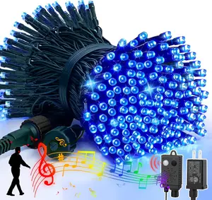 LAMPHOME Music Blue String Lights with Motion Sensor Controller, 100 LED Waterproof Decor Lights for Valentine's Day & Christmas, Indoor Outdoor Use for Valentine Party, Christmas Tree, Yard