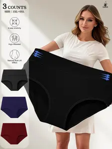3-Pack High-Elasticity Large-Size Women's Sports Briefs, Panties, Underwear - Soft, Comfortable, and Breathable Full Coverage, Multiple Sizes 1XL-5XL, Suitable for Fitness, Yoga, Running, and Daily Wear, Pure Color, Simple Style, All-Season