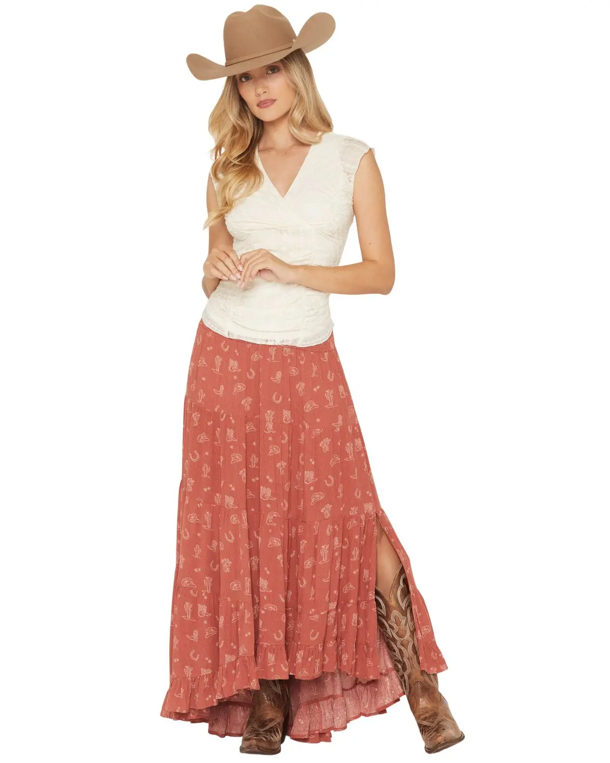 Wild Moss Women's Women'S Western Conversation Print High-Low Skirt - Ima5895-W2018