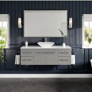 Eviva Sax 48" x 30" Rectangular Brushed Nickel Metal Framed Mirror