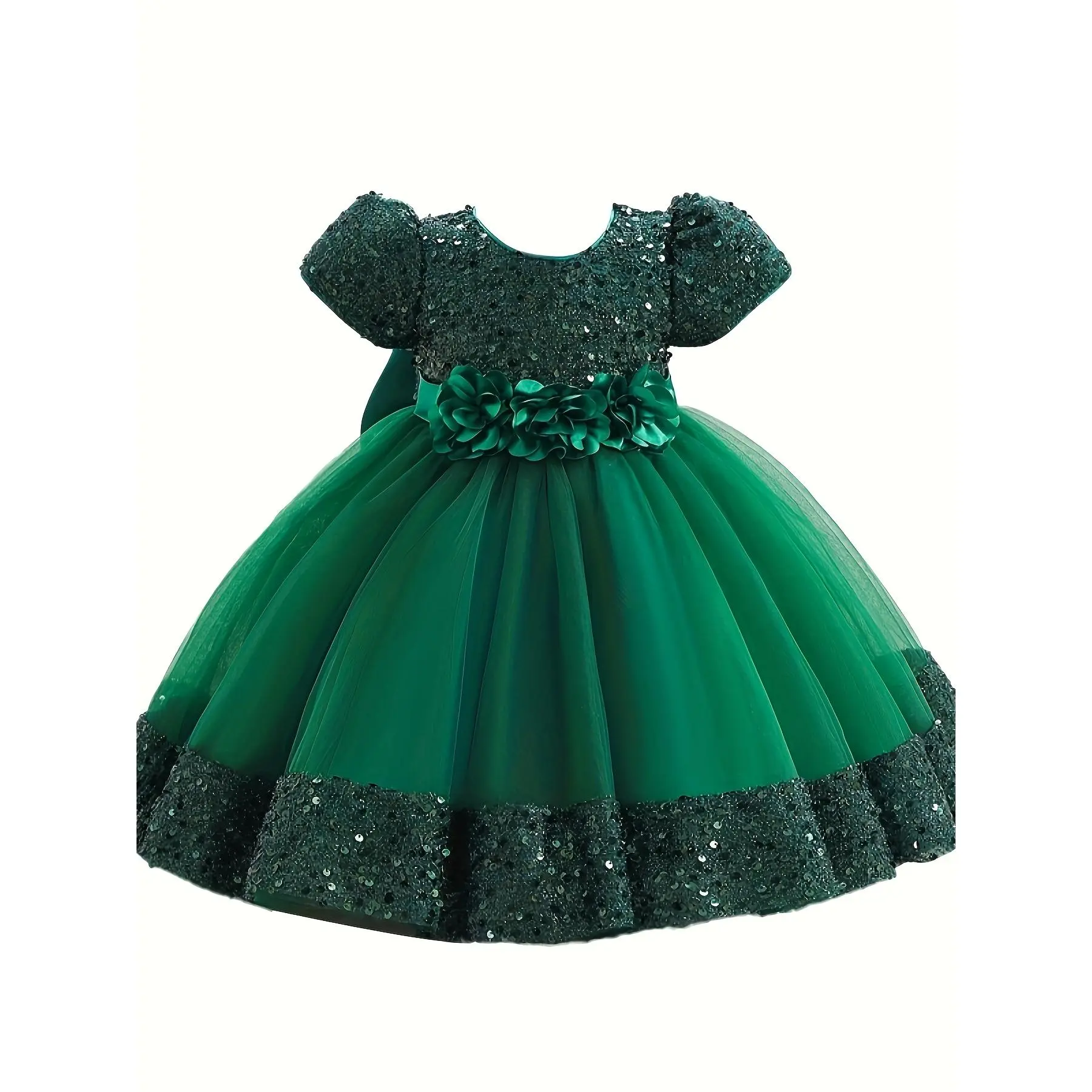 open lace back dress Cute Puffy Short Sleeves Princess Tulle Flower Girl Dress