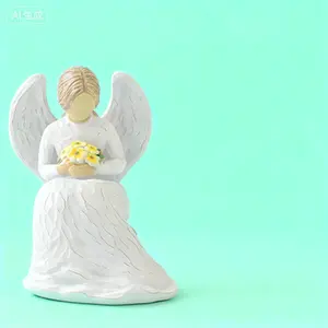 Hand-Painted Resin Angel Sculpture, Collectible Praying Angel Figurine for Home Decor, Guardian Angel Statue Gift for Women, Birthday Present for Mom, Religious Angel Ornament, Unique Collectibles