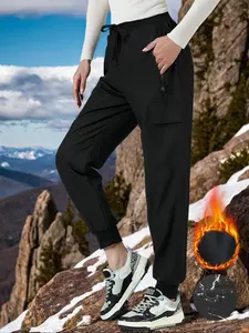 Women's Winter Fleece Pants, Multi-Pocket Cargo Pants, Windproof Waterproof Sports Pants, Zipper Pockets, Warm Outdoor Hiking Pants, Casual Sports Trousers