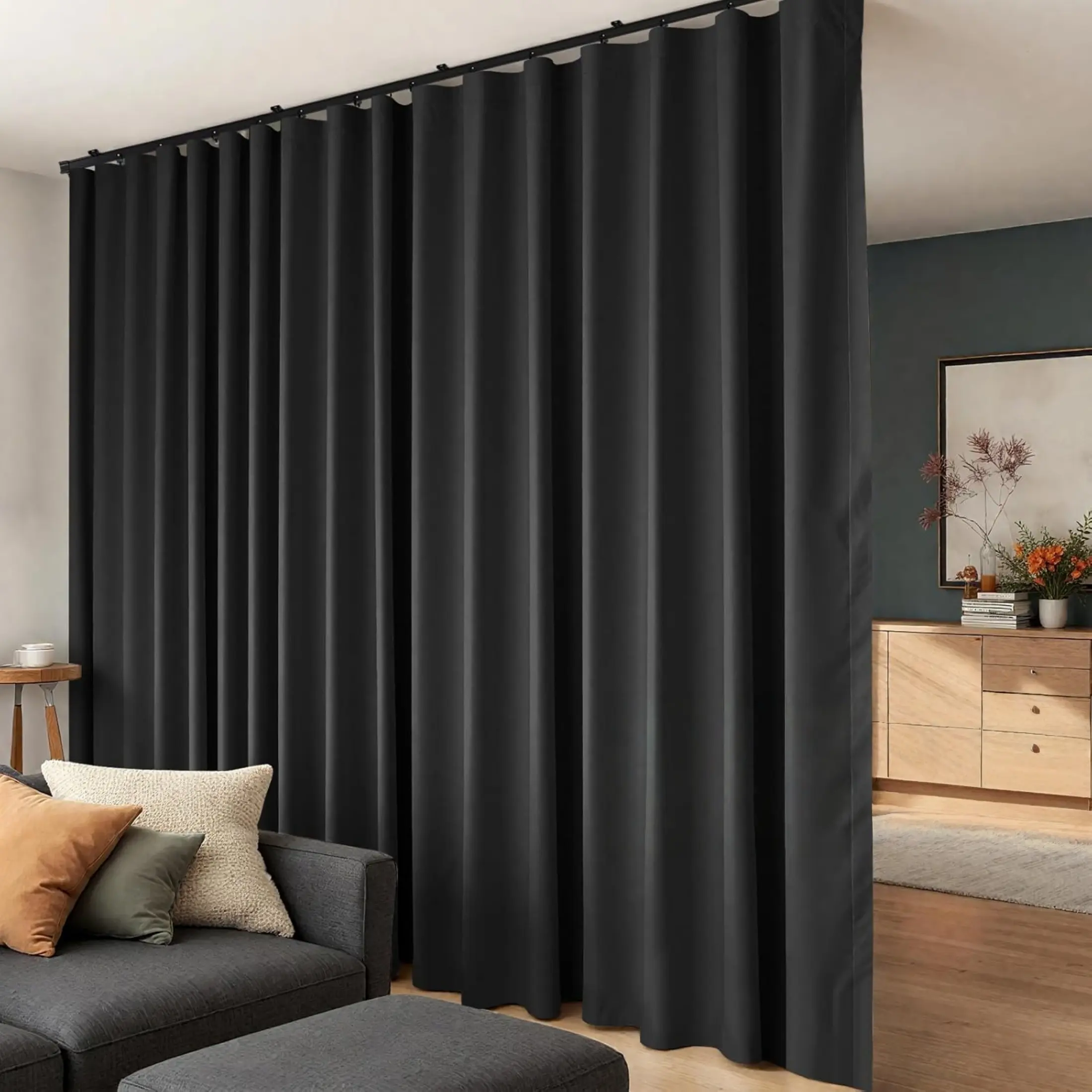 Room Divider Curtain  FloorLength Blackout Curtain with Hooks; Compatible with Curtain Rods and Ceiling Tracks; Extra-Wide Design for Space Separation; Home Textile (Curtain Only, Track Not Included)