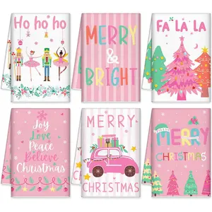 6 count  Christmas Kitchen Towels Pastel Nutcracker Xmas Dish Towels 15.8 x 23.6 Inch Decorative Cute Hand Towel Farmhouse Cartoon  Towel Christmas Kitchen Decor for Winter Bathroom