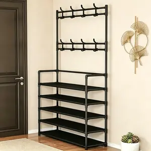 Five-layer three-in-one multifunctional metal shoe and hat rack - thickened support rods, multi-layer storage. Ideal for bedrooms and living rooms, perfect for storing shoes, bags, and miscellaneous items. Practical shoe storage and organizing rack