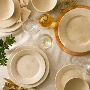 12-Piece Dinnerware Set for 4 - Hand-Painted Portuguese Stoneware - Porto Petals - Lilly Cream