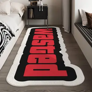 Ins Trend "WASTED" Letter Bedside Strip Carpet Black and Red Contrast Color Bedroom Decoration Personalized Rug Soft and Comfortable Living Room Corridor Washable Rug Trendy and Cool Creative Computer Room Lounge Study Non-slip Floor Mat