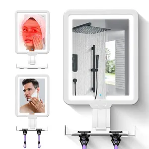 Heated Anti-Fog Bathroom Mirror with LED Light, Three-Tone Dimmable Shaving Mirror, 5000mah Rechargeable Wall-Mounted Makeup Mirror, Ip65 Waterproof, Auto Shut off