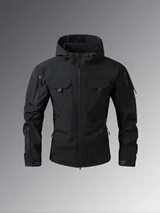 Tactical Windproof Fleece Lined Jacket, Thick Warm Multi-Functional Outdoor Hooded Coat, Men's Winter Cotton Parka