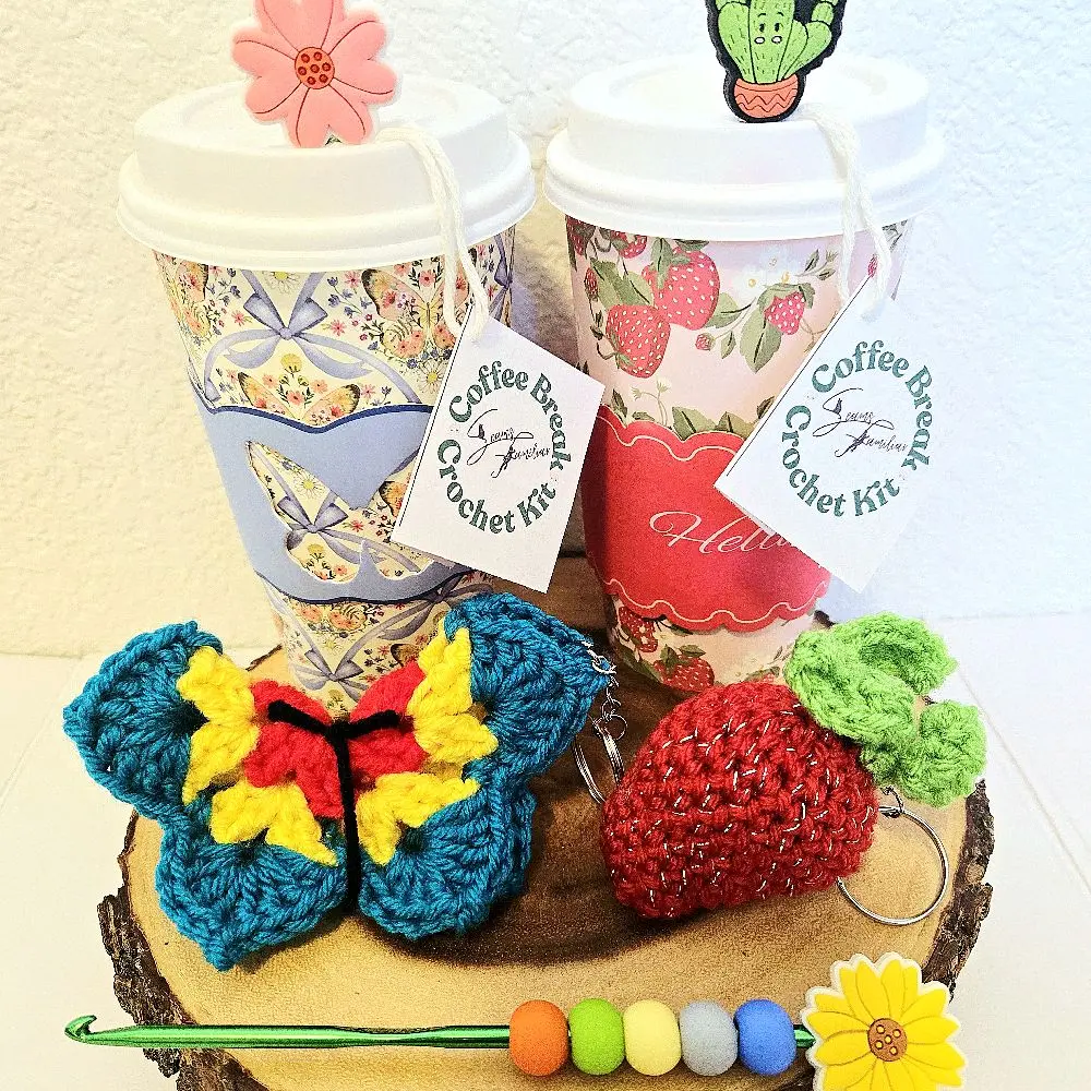 Coffee Break Crochet Kit  DIY Keychain Kit | Cute Beginner Crochet Set Gift