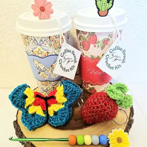 Coffee Break Crochet Kit  DIY Keychain Kit | Cute Beginner Crochet Set Gift