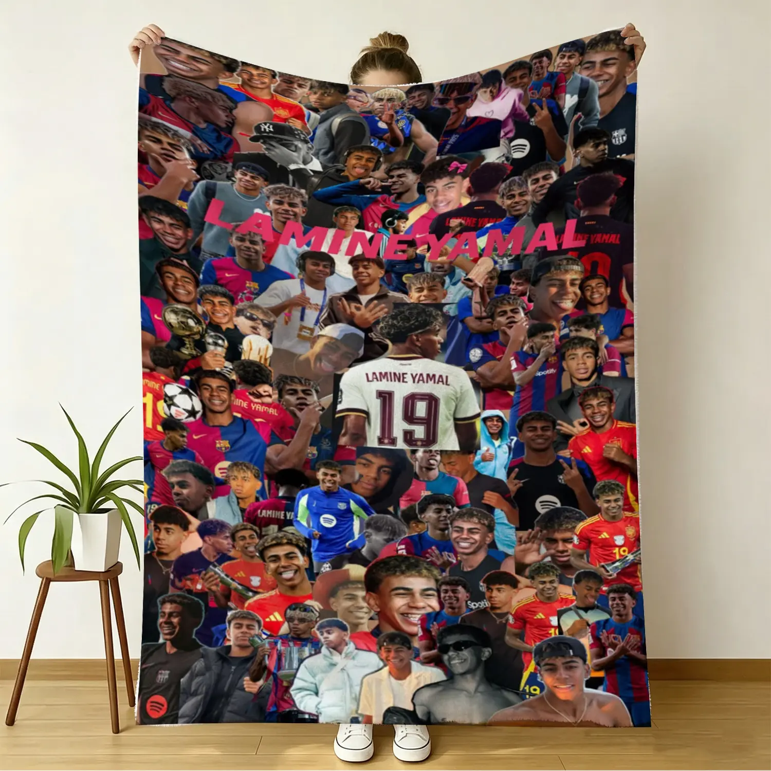 Lamine Yamal Polyester Flannel Throw Blanket - Sports Themed, Flannel Softness, Yamal Imagery, Soccer Fan Gift for Bedroom Sofa